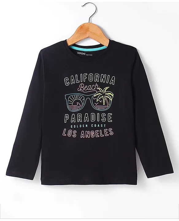 DoreMe Doreme Single Jersey Knit Full Sleeves Text Printed T-Shirt - Black